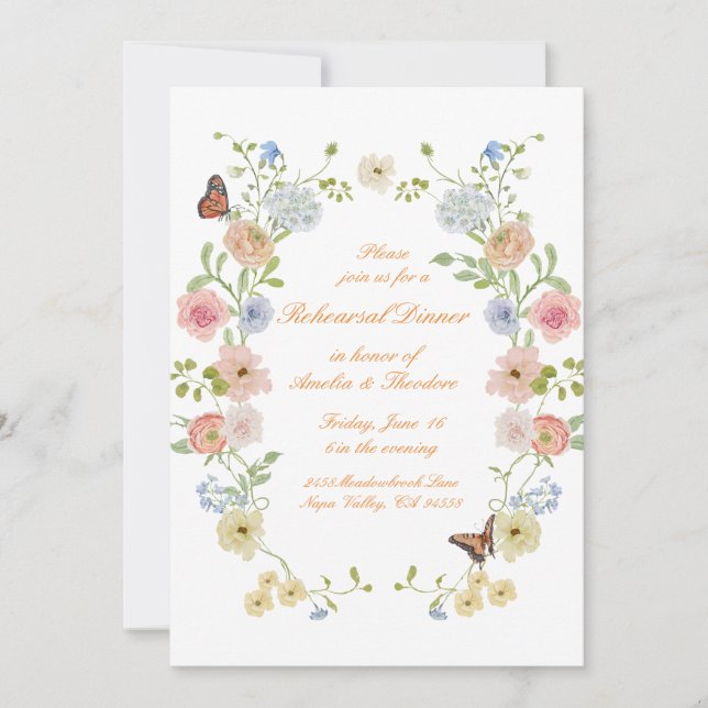 Romantic Pastel Floral Rehearsal Dinner Invite (Front)