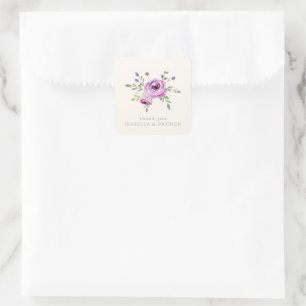 Romantic Pastel Floral Watercolor Square Sticker