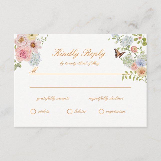 Romantic Pastel Floral Wedding RSVP Card (Front)