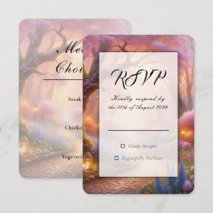 Romantic Pastel Garden Path Lantern Wedding RSVP Card