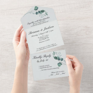 Romantic Pastel Green Eucalyptus All In One Invitation