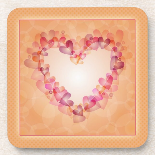 Romantic pastel hearts and abstract shapes design coaster (Front)
