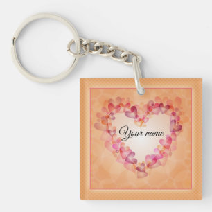 Romantic pastel hearts and abstract shapes design keychain