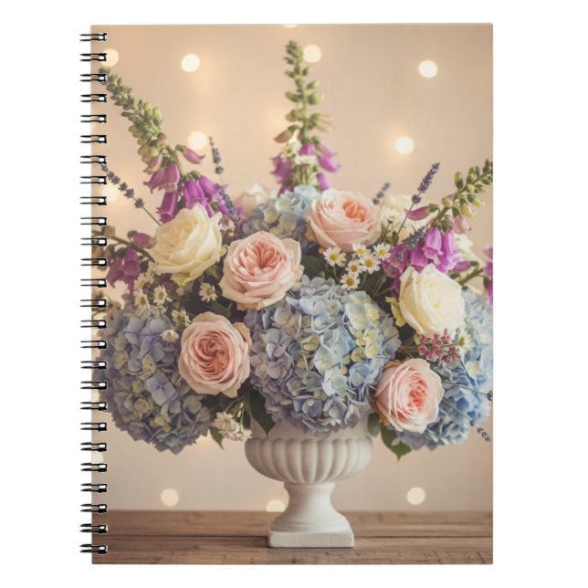 Romantic Pastel Hydrangea & Rose Bouquet  Notebook (Front)