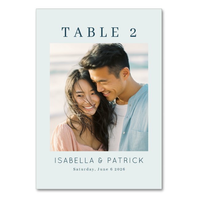 Romantic Pastel Minimalist Photo Table Number (Front)