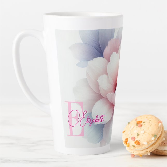 Romantic Pastel Pink Floral Personalized Latte Mug (In Situ)