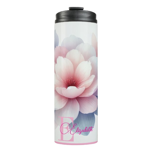 Romantic Pastel Pink Floral Personalized  Thermal Tumbler (Front)