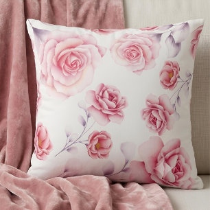 Romantic Pastel Pink Floral Watercolor Throw Pillow