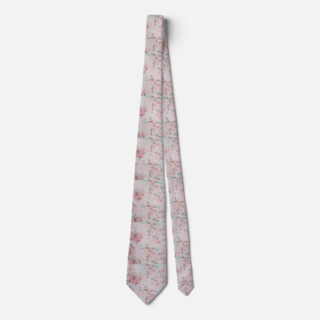 Romantic pastel pink teal elegant rose flowers tie (Front)