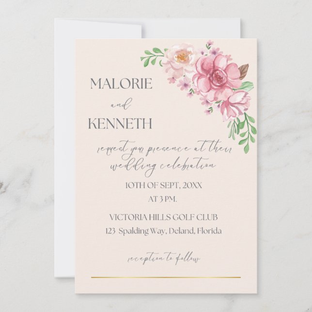 Romantic pastel pink wedding invitation (Front)