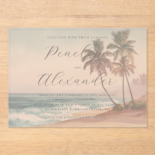 Romantic Pastel Watercolor Beach Scene Acrylic Invitations