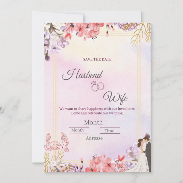 Romantic Pastel Watercolor Floral Save The Date Invitation (Front)