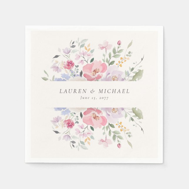 Romantic Pastel Watercolor Floral Wedding Napkins (Front)