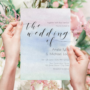 ©Romantic Pastel Watercolor Typography Wedding Invitation