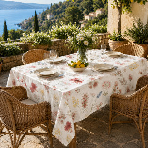 Romantic Pastel Watercolor Wildflowers Tablecloth