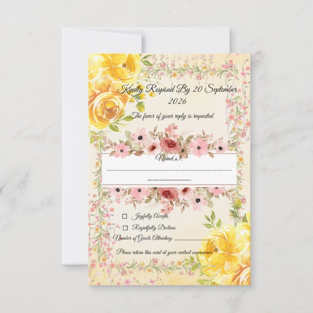 Romantic Pastel Wedding Stationery RSVP Card (Front)
