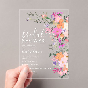 Romantic pastel wild flowers spring bridal shower  acrylic invitations