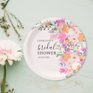 Romantic pastel wild flowers spring bridal shower paper plate