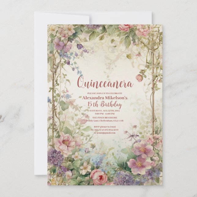 Romantic Pastel Wildflowers Quinceañero Invitation (Front)