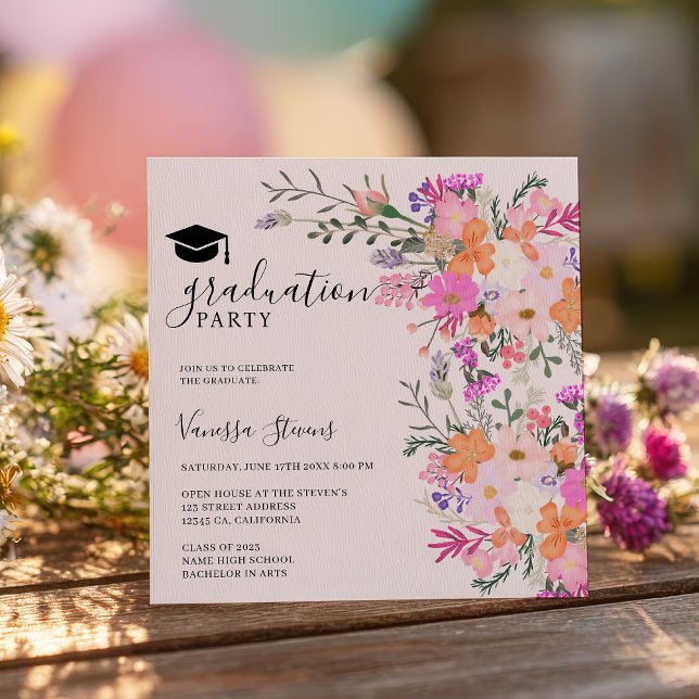 Romantic pastel wildflowers spring graduation invitation (Romantic pastel wildflowers spring graduation invitation)