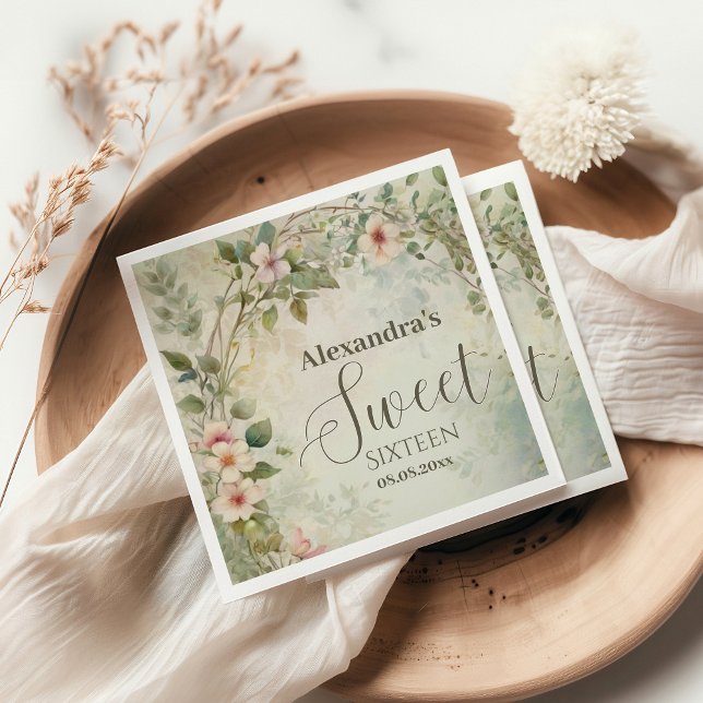 Romantic Pastel Wildflowers Sweet 16 Napkin (Creator Uploaded)