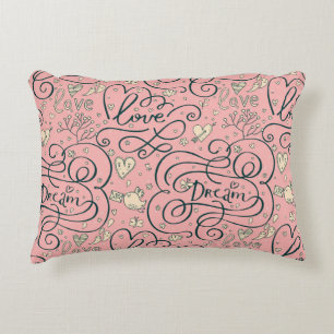 Romantic Pattern with Hearts and Birds Accent Pillow