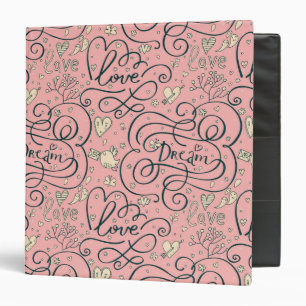 Romantic Pattern with Hearts and Birds Binder