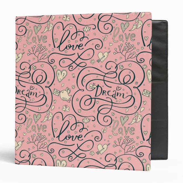 Romantic Pattern with Hearts and Birds Binder (Front/Inside)