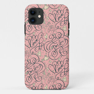 Romantic Pattern with Hearts and Birds iPhone 11 Case