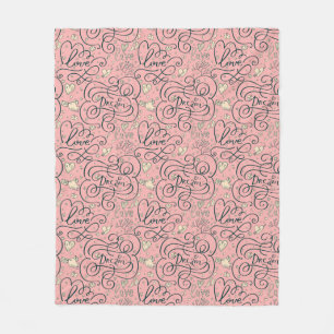 Romantic Pattern with Hearts and Birds Fleece Blanket