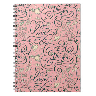 Romantic Pattern with Hearts and Birds Notebook