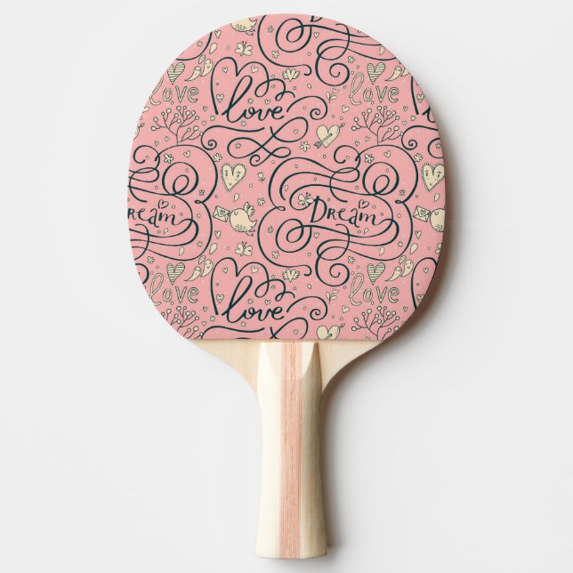 Romantic Pattern with Hearts and Birds Ping Pong Paddle (Front)