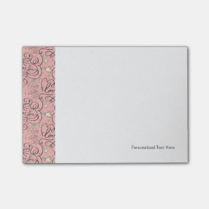 Romantic Pattern with Hearts and Birds Post-it Notes