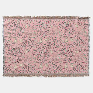 Romantic Pattern with Hearts and Birds Throw Blanket