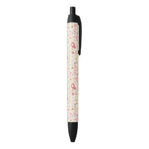Romantic Pattern with Hearts and Lips Black Ink Pen