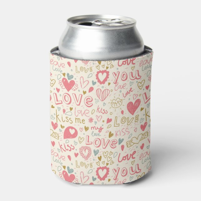 Romantic Pattern with Hearts and Lips Can Cooler (Can Front)
