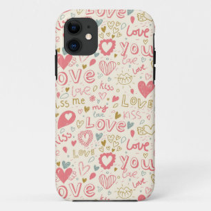 Romantic Pattern with Hearts and Lips iPhone 11 Case