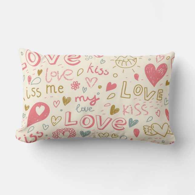 Romantic Pattern with Hearts and Lips Lumbar Pillow (Front)