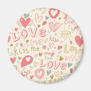 Romantic Pattern with Hearts and Lips Magnet