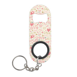 Romantic Pattern with Hearts and Lips Mini Bottle Opener