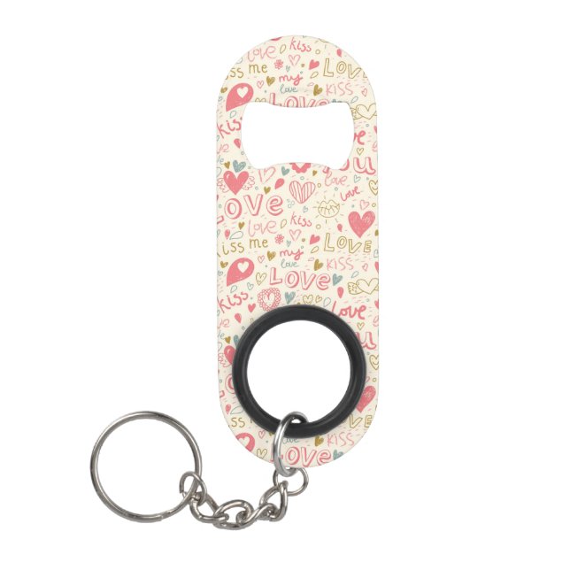 Romantic Pattern with Hearts and Lips Mini Bottle Opener (Front)