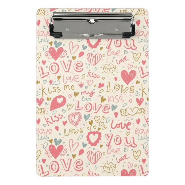 Romantic Pattern with Hearts and Lips Mini Clipboard (Front)