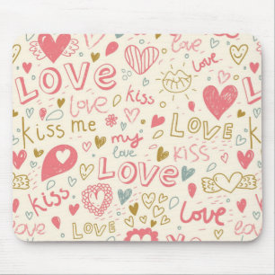 Romantic Pattern with Hearts and Lips Mouse Pad