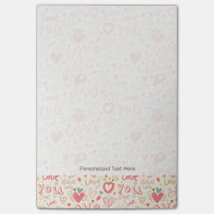 Romantic Pattern with Hearts and Lips Post-it Notes