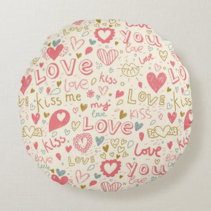 Romantic Pattern with Hearts and Lips Round Pillow