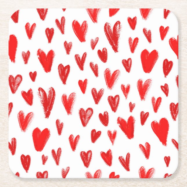 Romantic pattern with hearts, symbol of love square paper coaster (Front)