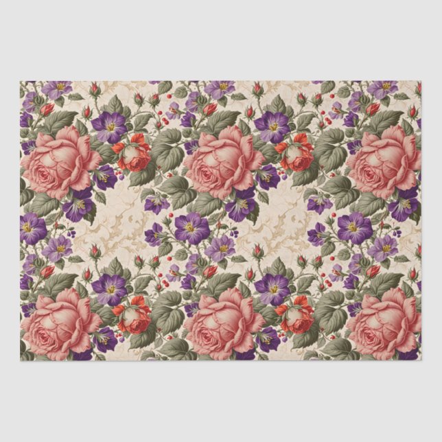 Romantic Peach and Coral Roses Tissue Paper (Front)