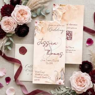 Romantic Peach and Grey Watercolor Floral Wedding  Invitation