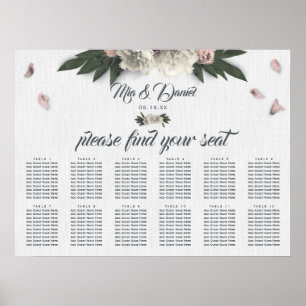 Romantic Peach and White Floral Peonies Poster