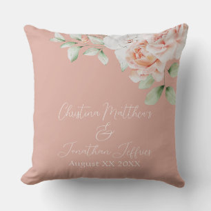 Romantic Peach and White Flowers Wedding Keepsake Throw Pillow